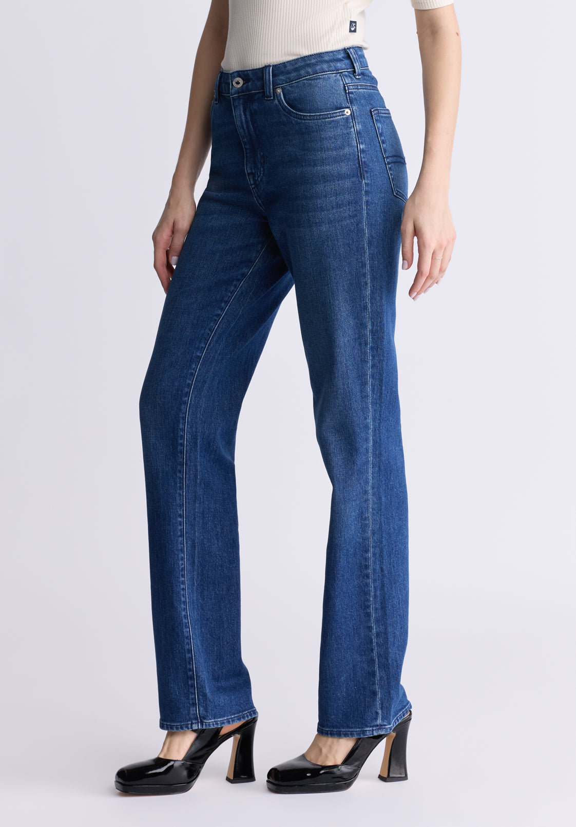 Mid Rise Straight Mary Women's Jeans. Contrasting Indigo - BL15988
