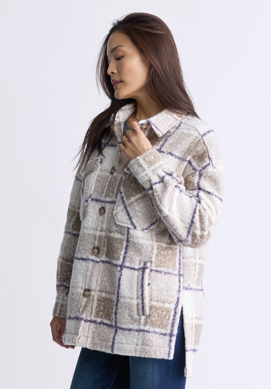 Royce Women's Plaid Coat. Beige & Purple - JK0033F