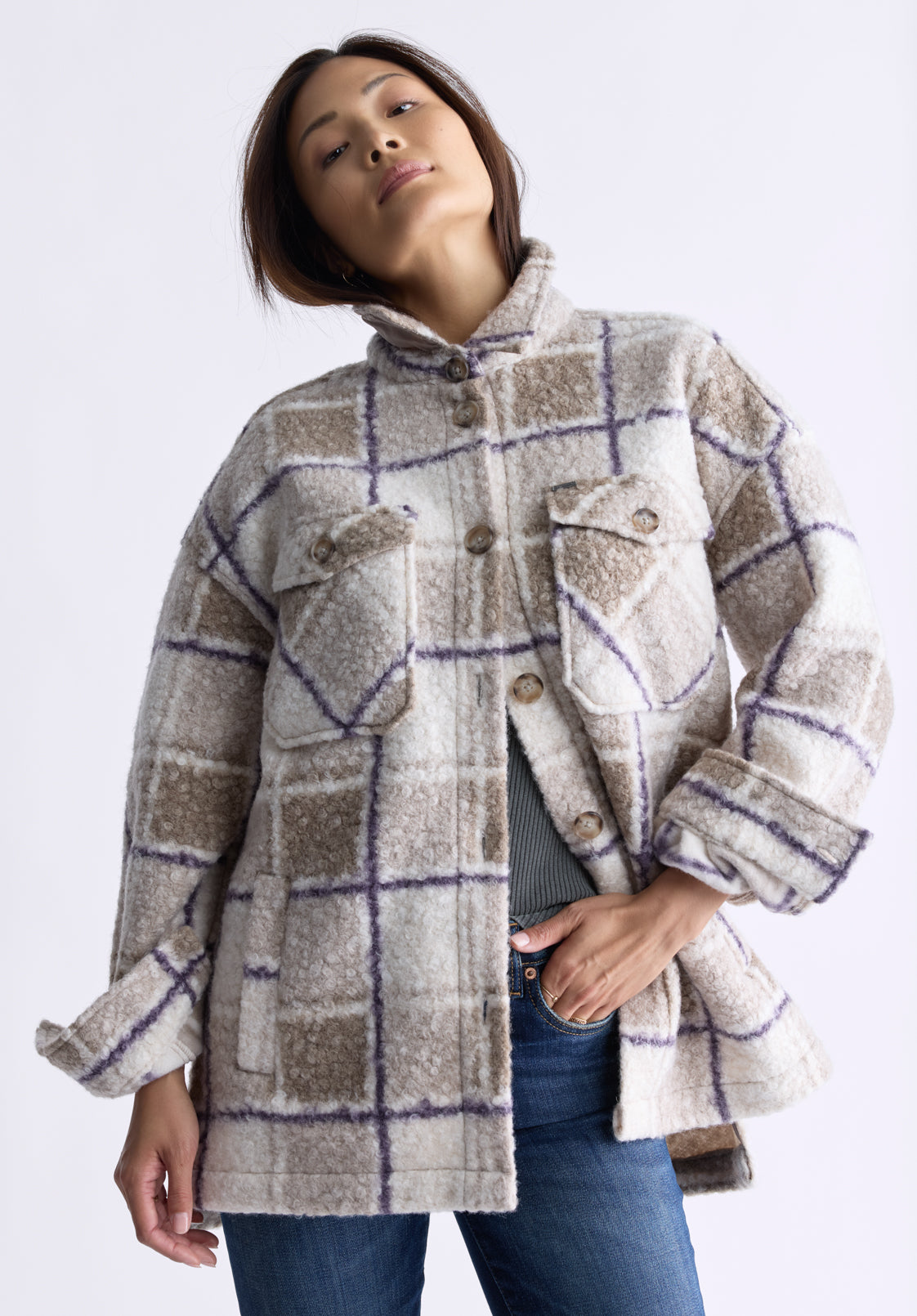Royce Women's Plaid Coat. Beige & Purple - JK0033F