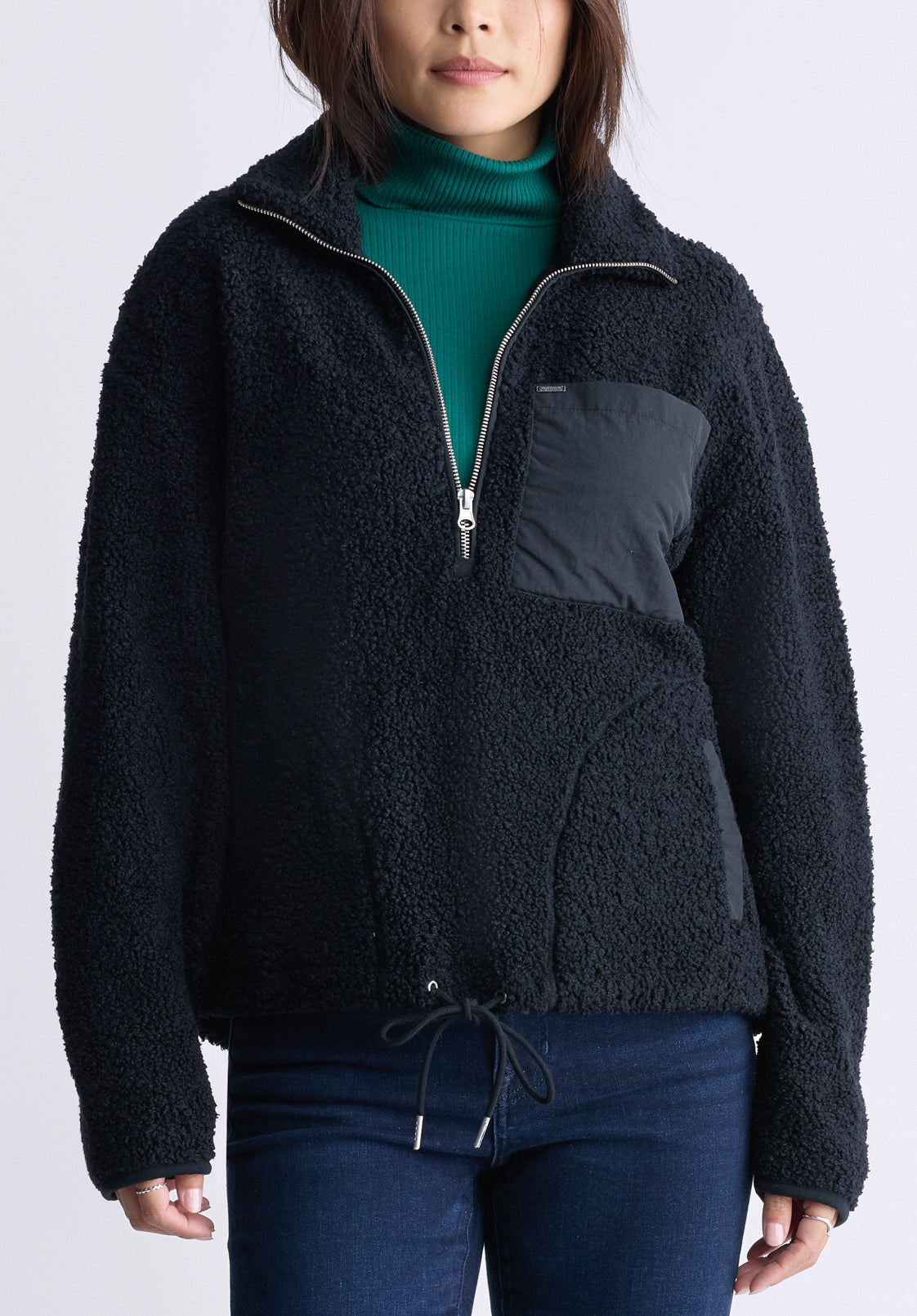 Sena Women's Sherpa Jacket with Chest Pocket. Black - JK0036F