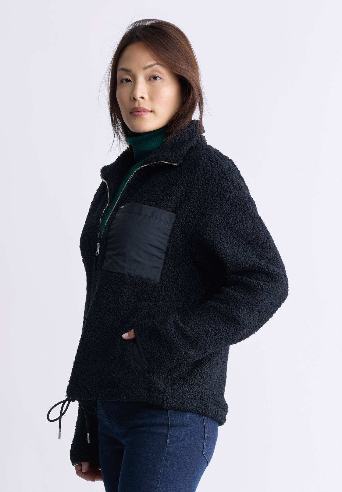 Sena Women's Sherpa Jacket with Chest Pocket. Black - JK0036F