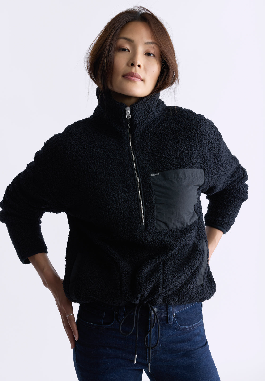 Sena Women's Sherpa Jacket with Chest Pocket. Black - JK0036F