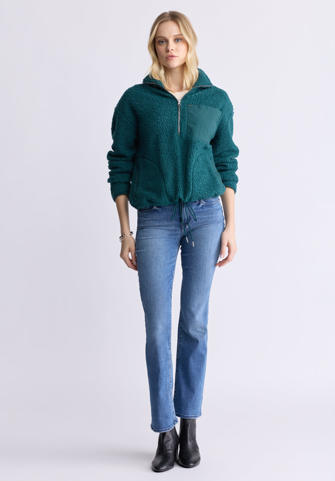 Sena Women's Sherpa Jacket with Chest Pocket. Dark Sea - JK0036F