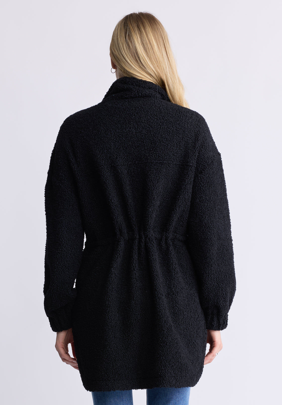 Citra Women's Cinch-Waist Full-Zip Sherpa Coat. Black - JK0038F