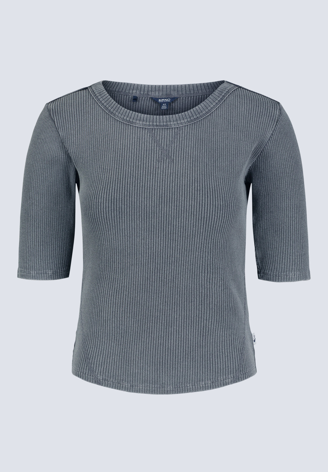 Tabbey Women's Elbow-Length Sleeve Ribbed Top. Raven Grey - KT0152F