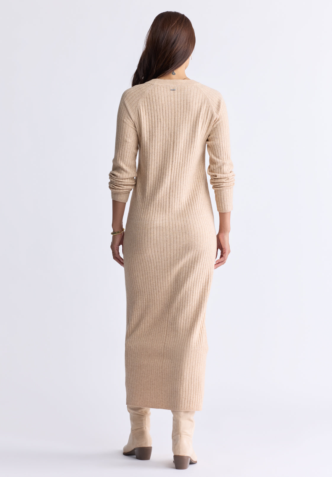 Jaida Women's Long Sleeve Rib Knit Dress. Tan - SD0004F