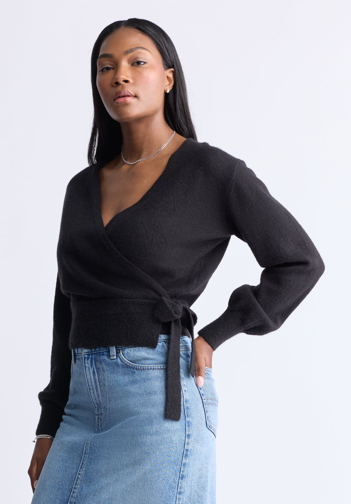 Jadis Women's Long Sleeve Wrap Sweater. Black - SW0099H
