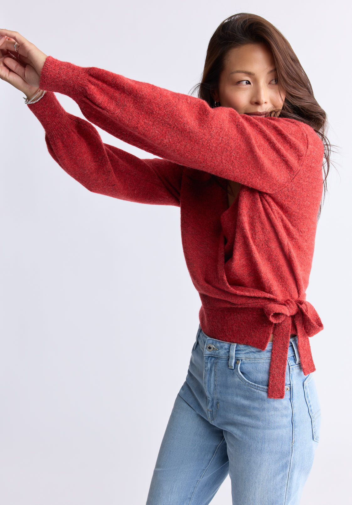 Jadis Women's Long Sleeve Wrap Sweater. Red - SW0099H