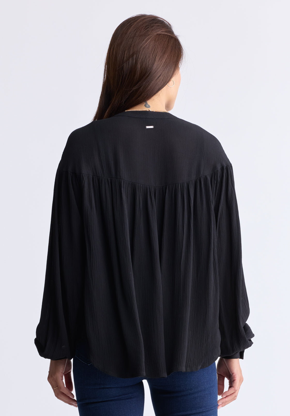 Kensley Women's Dropped Shoulder V-neck Loose Blouse. Black - WT0119F
