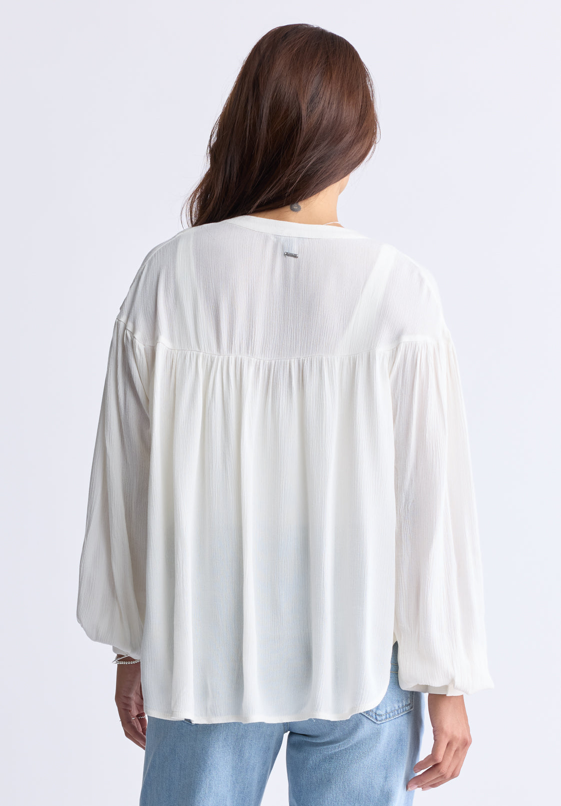 Kensley Women's Dropped Shoulder V-neck Loose Blouse. White - WT0119F
