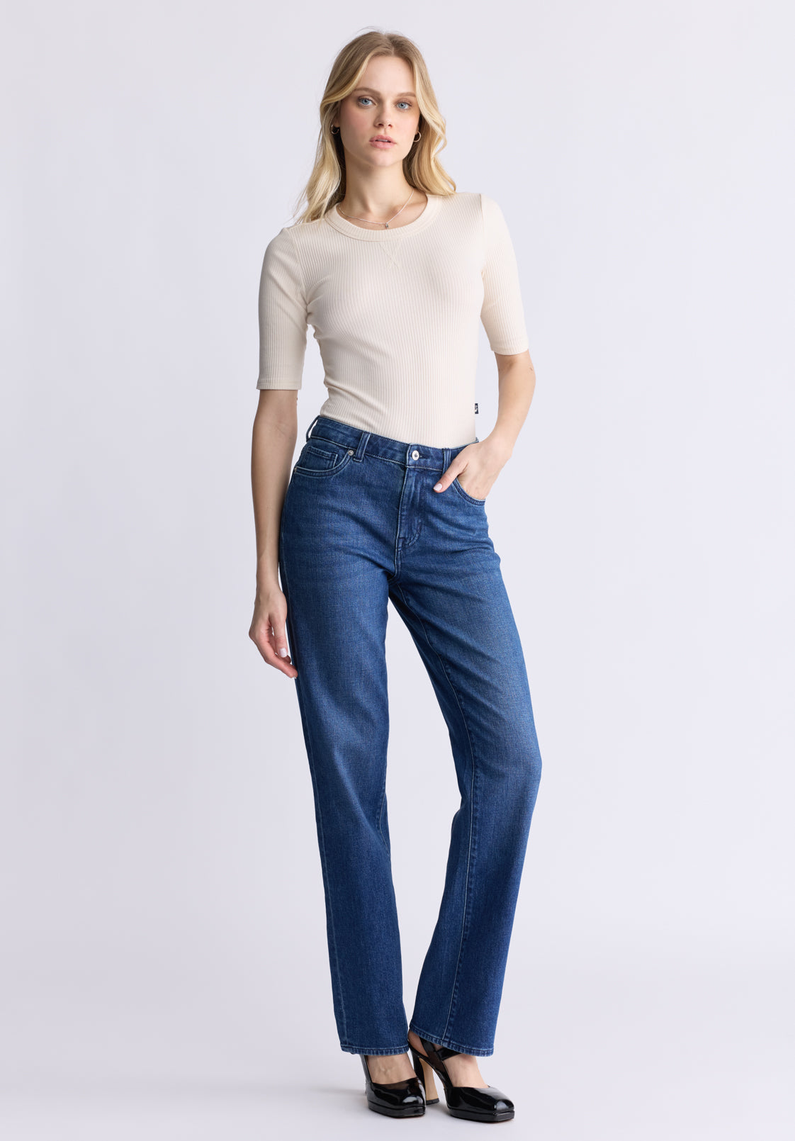 Mid Rise Straight Mary Women's Jeans. Contrasting Indigo  - BL15988