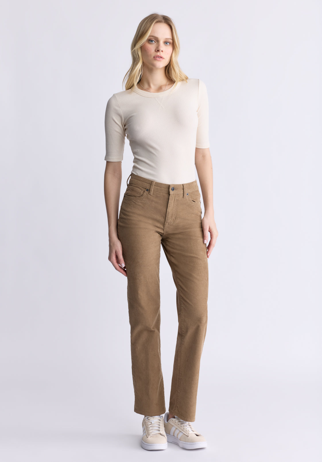 Mid Rise Straight Mary Women's Pants. Rinse Washed Beige - BL16007
