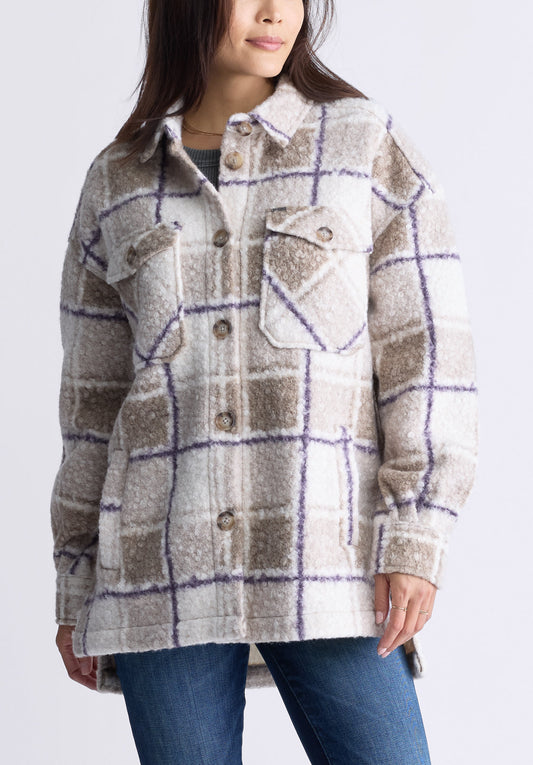 Royce Women's Plaid Coat. Beige & Purple - JK0033F
