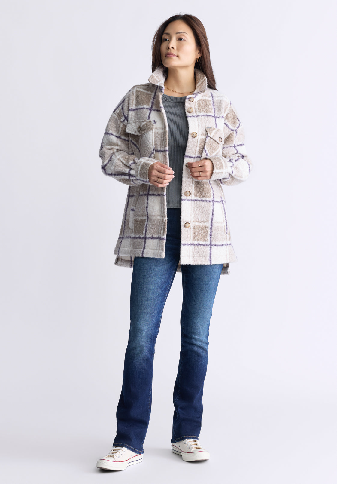 Royce Women's Plaid Coat. Beige & Purple - JK0033F