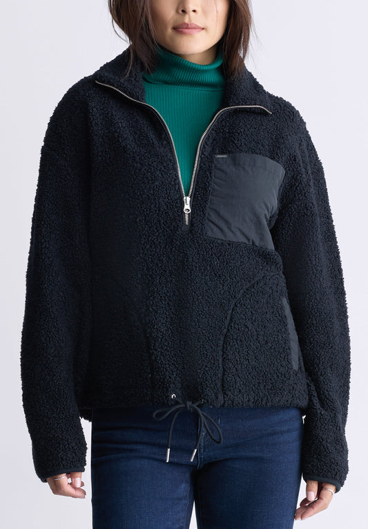 Sena Women's Sherpa Jacket with Chest Pocket. Black - JK0036F