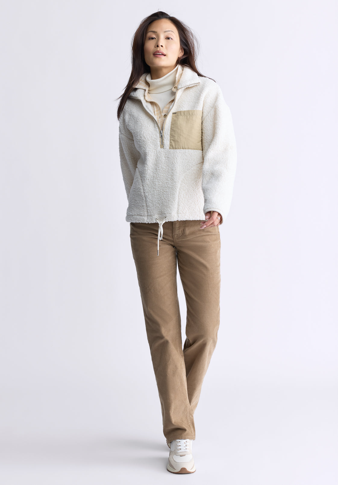 Sena Women's Sherpa Jacket with Chest Pocket. Egret White - JK0036F