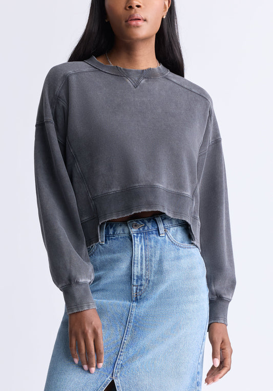 Kincade Women's Long Sleeve Loose Fit Cropped Sweatshirt. Grey - KT0157F