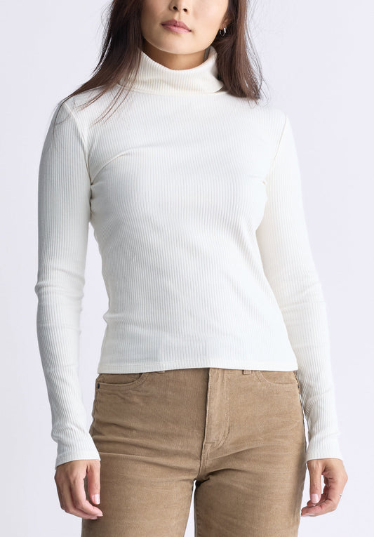 Mavra Women's Ribbed Turtleneck Top. Egret White - KT0164F