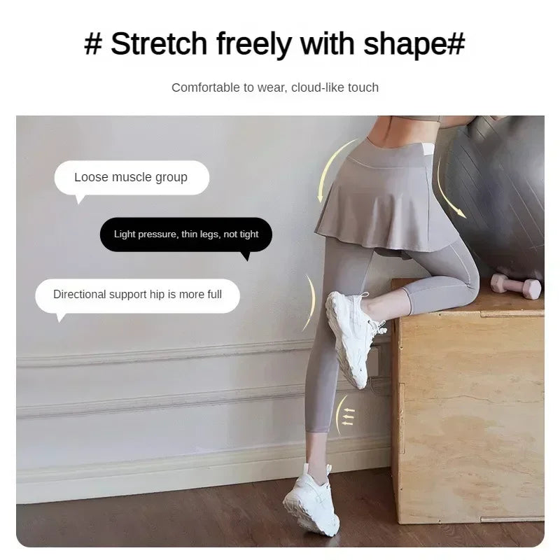 Women Yoga Tenis Skirts High Waist Fake Two Pieces Sports Leggings Fitness Gym Quick-Dry Skirt Athletic Running Legging