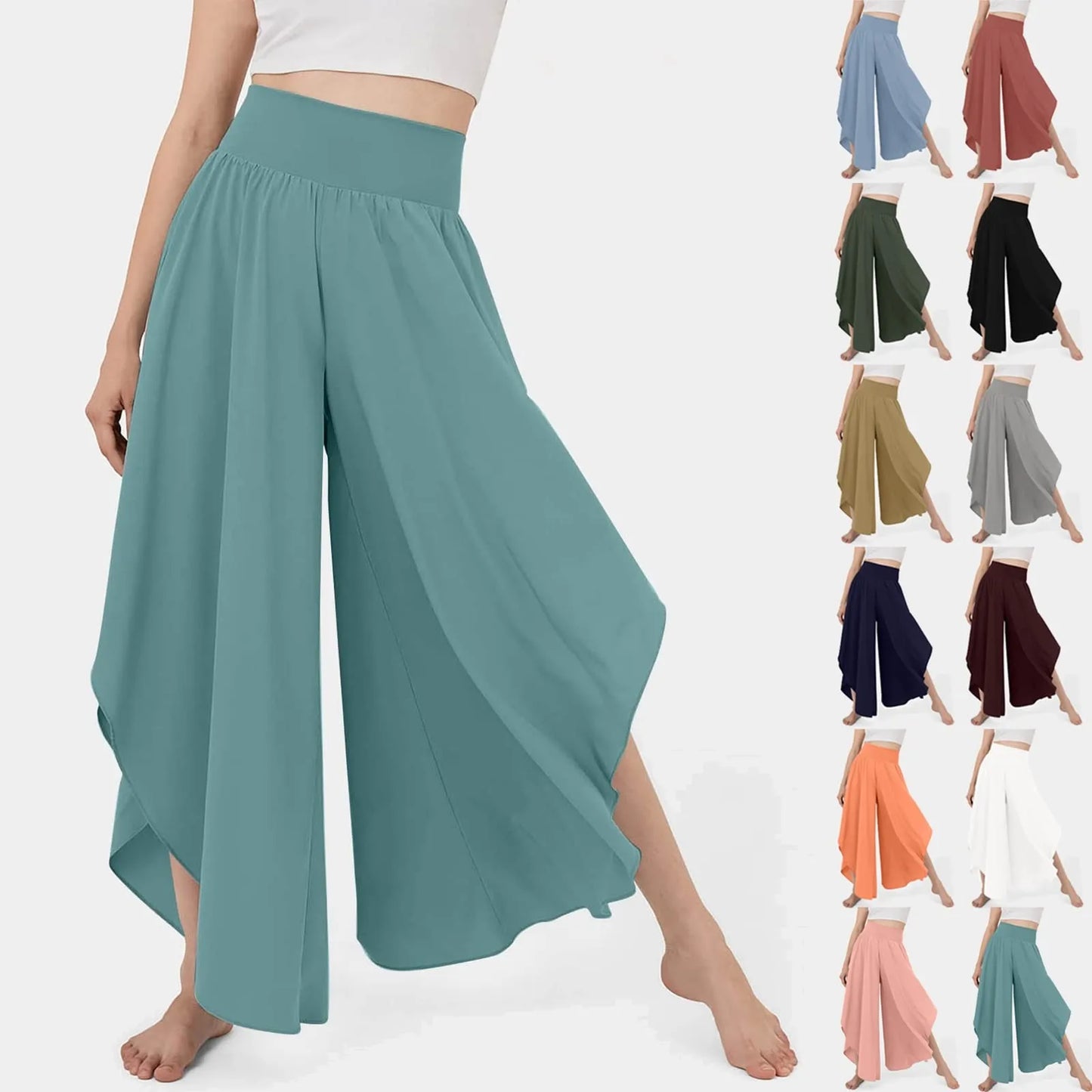 Women Wide Leg Pants High Waisted Yoga Hippie Casual Wear Boho Beach Palazzo Pants Women Jogging Trousers Korean Chiffon