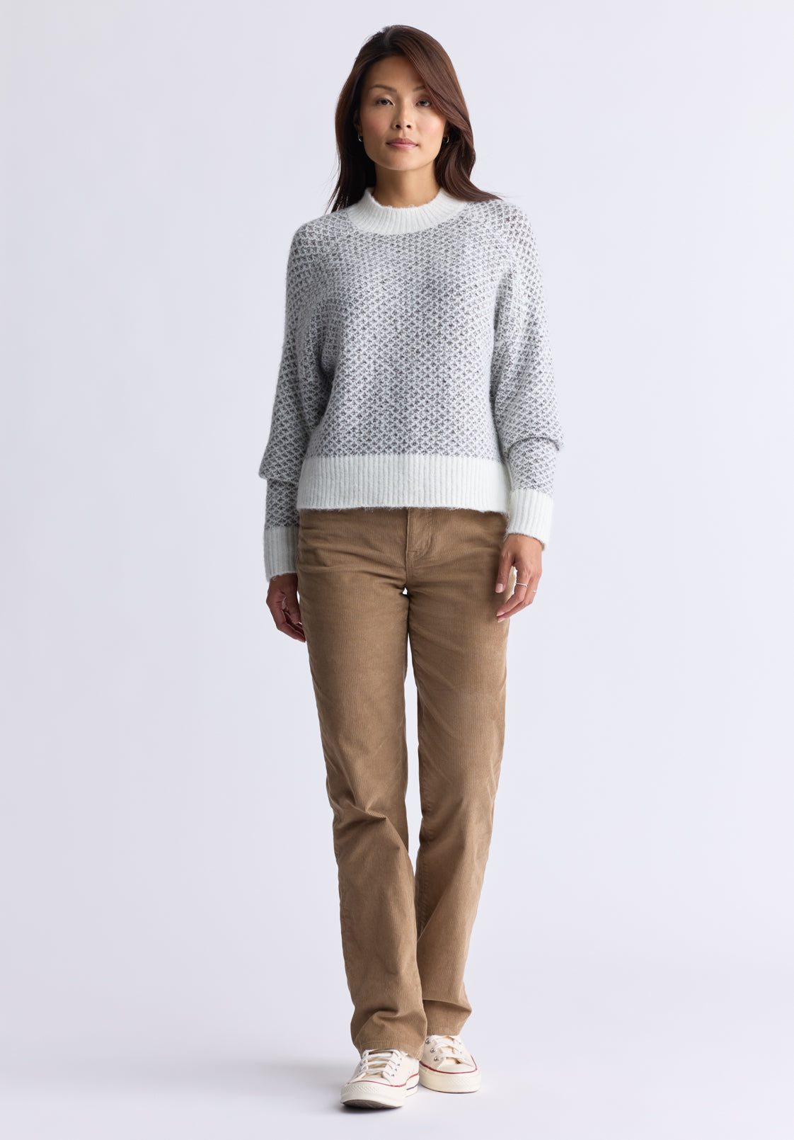 Kieryn Women's Textured Knit Crewneck Sweater. Grey - SW0077F