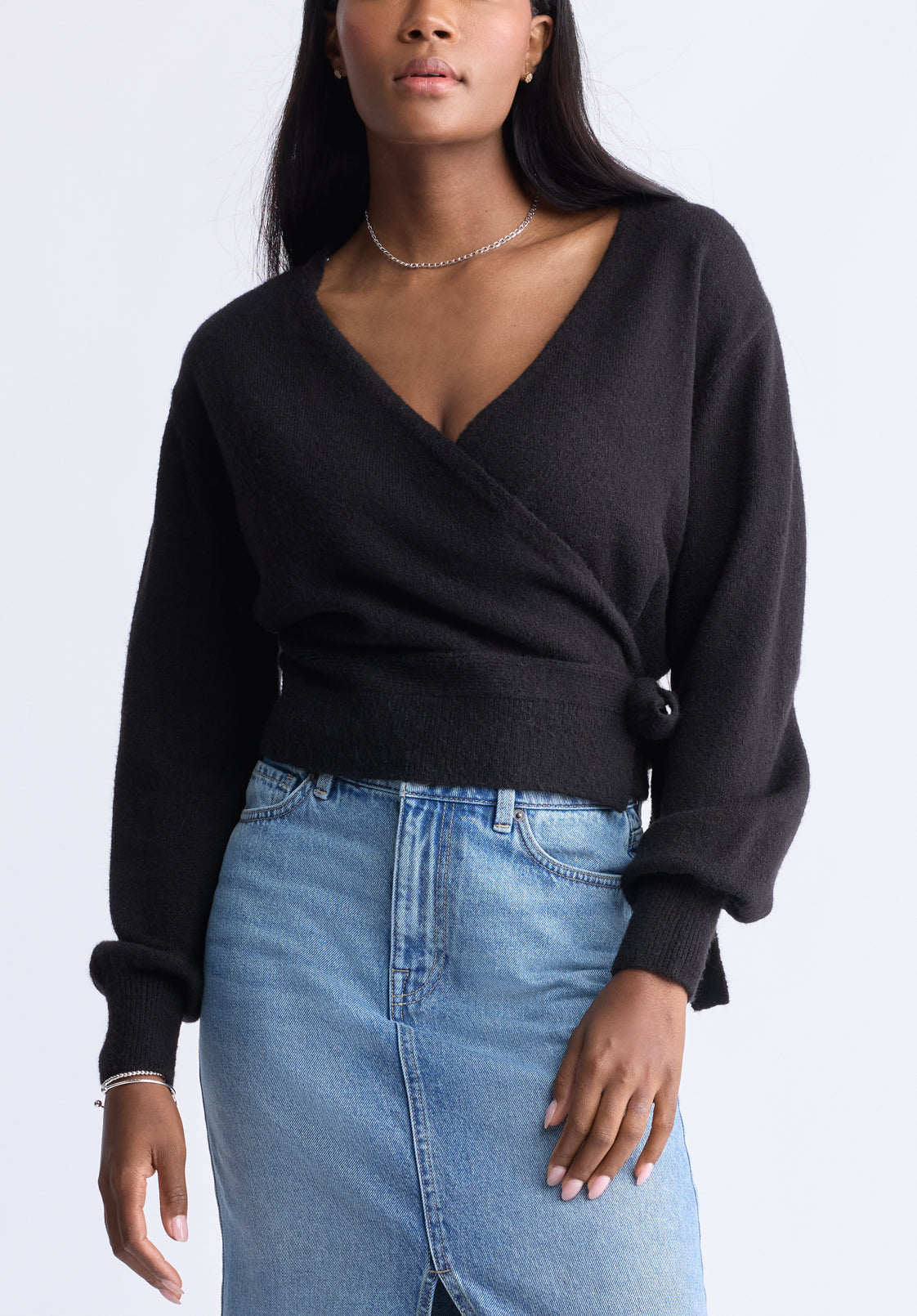 Jadis Women's Long Sleeve Wrap Sweater. Black - SW0099H