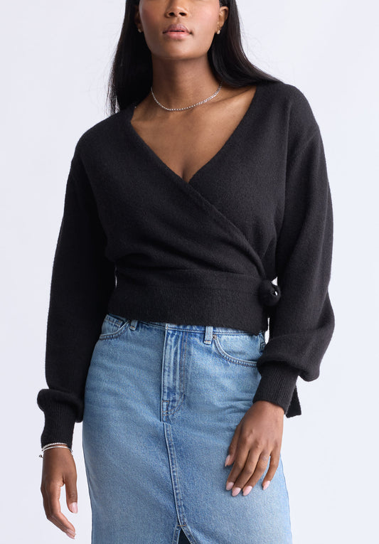 Jadis Women's Long Sleeve Wrap Sweater. Black - SW0099H