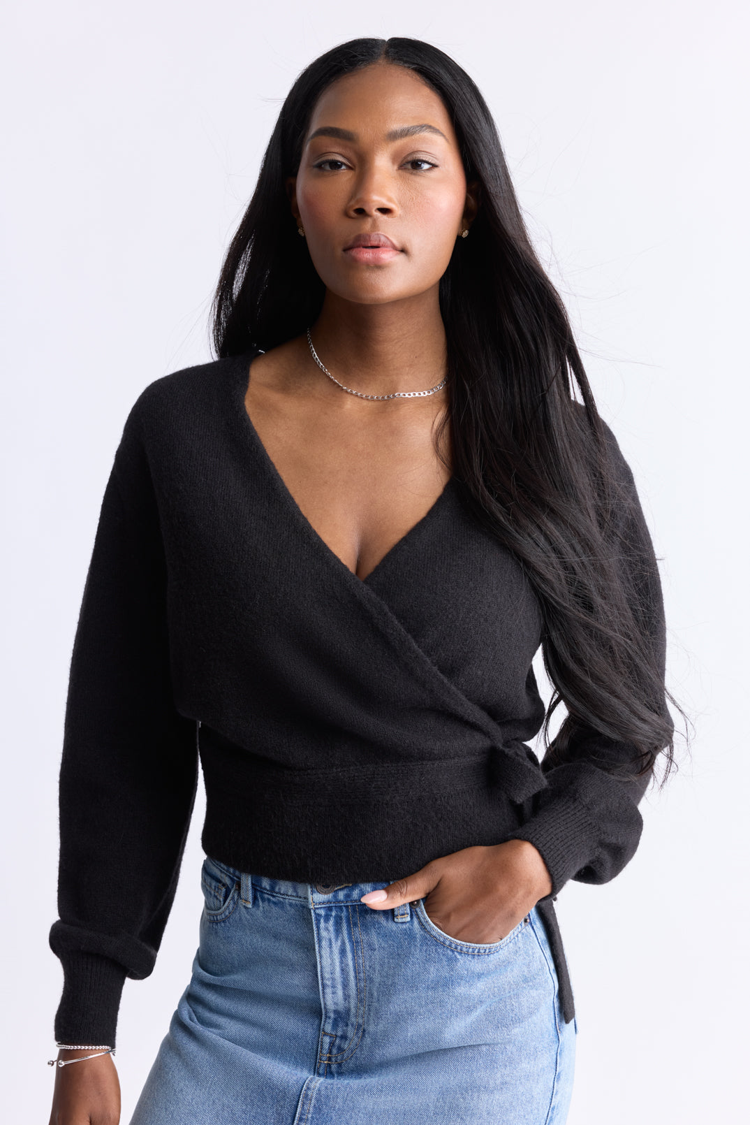 Jadis Women's Long Sleeve Wrap Sweater. Black - SW0099H