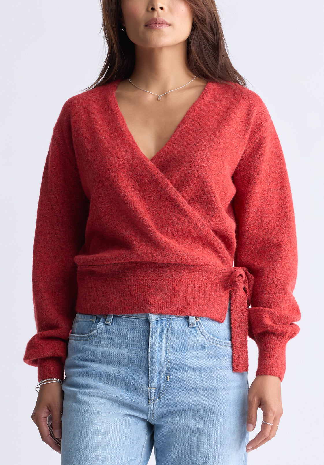 Jadis Women's Long Sleeve Wrap Sweater. Red - SW0099H