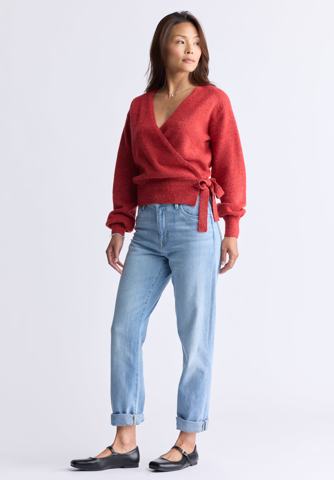 Jadis Women's Long Sleeve Wrap Sweater. Red - SW0099H