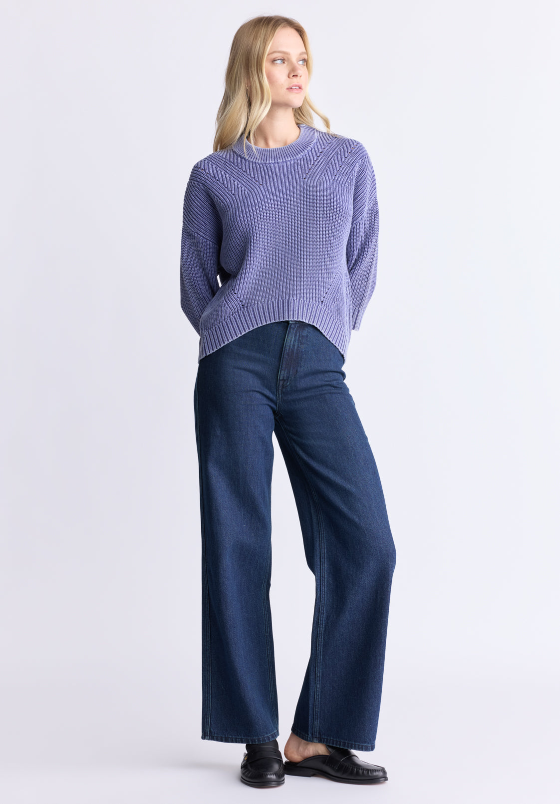 Kassanda Women's 3/4 Sleeve Knit Sweater. Blue - SW0100H