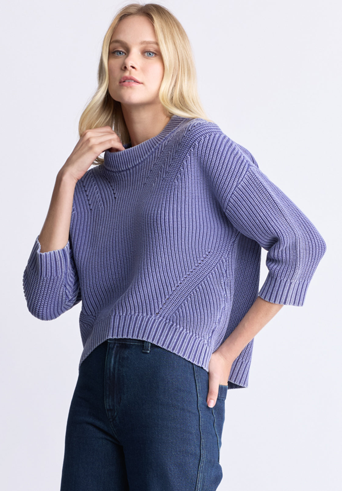 Kassanda Women's 3/4 Sleeve Knit Sweater. Blue - SW0100H