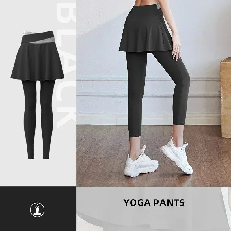 Women Yoga Tenis Skirts High Waist Fake Two Pieces Sports Leggings Fitness Gym Quick-Dry Skirt Athletic Running Legging