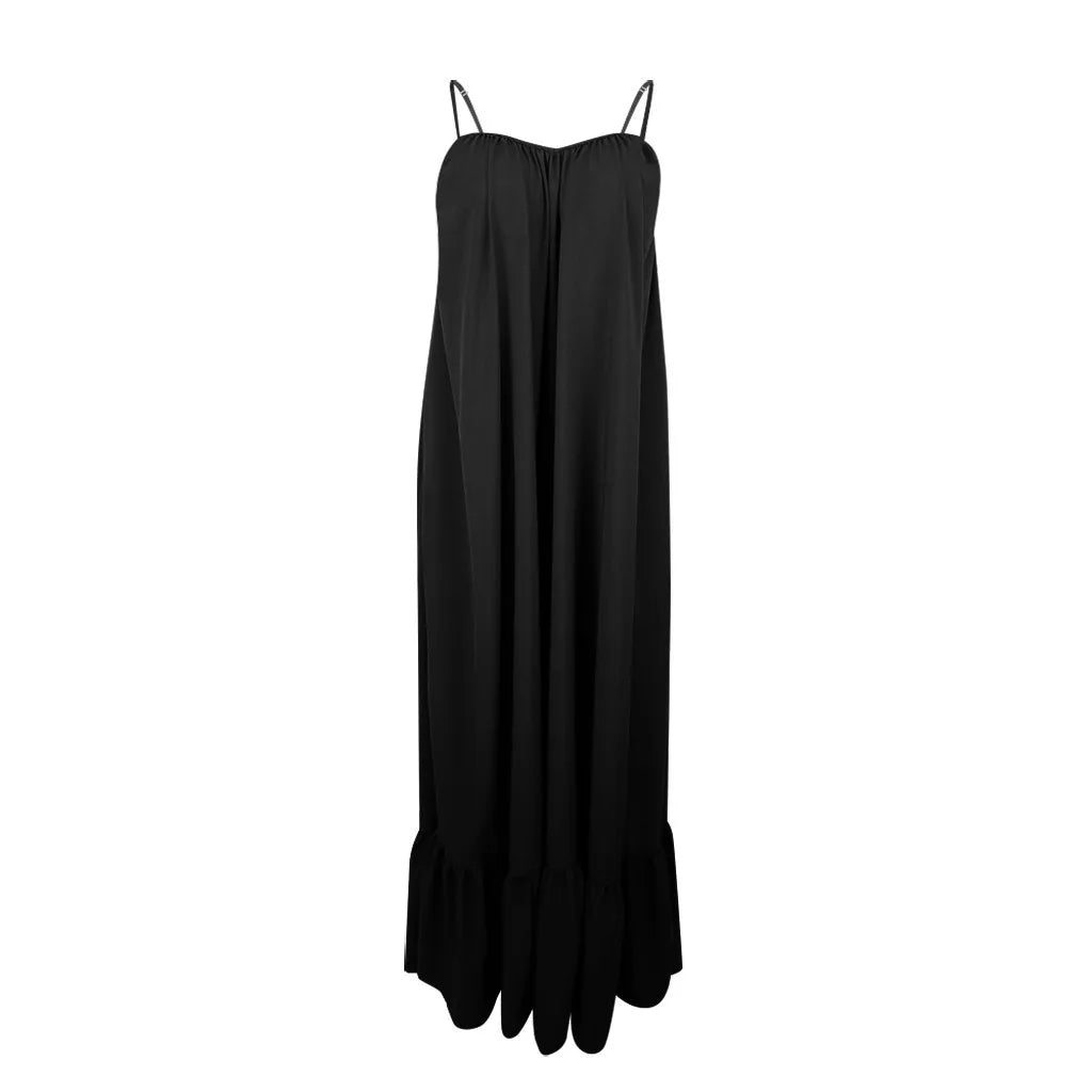 Spring Dress For Women Sexy Solid Strap Dress Pocket Loose Backless Big Swing Dresses Holiday Dresses For Women Wedding Guest