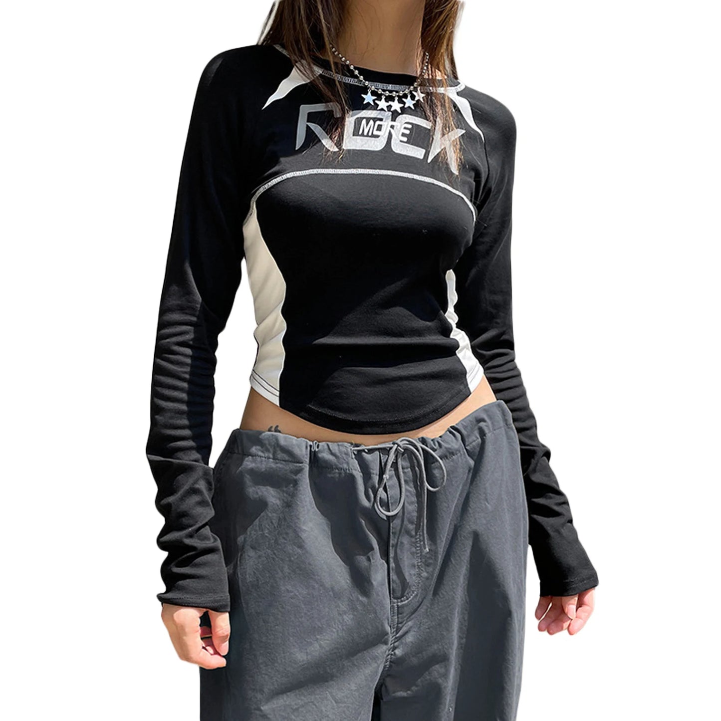 Women s Crew Neck Tops Fashion Letter Print Long Sleeve  Fit T-Shirt Casual Blouse Streetwear