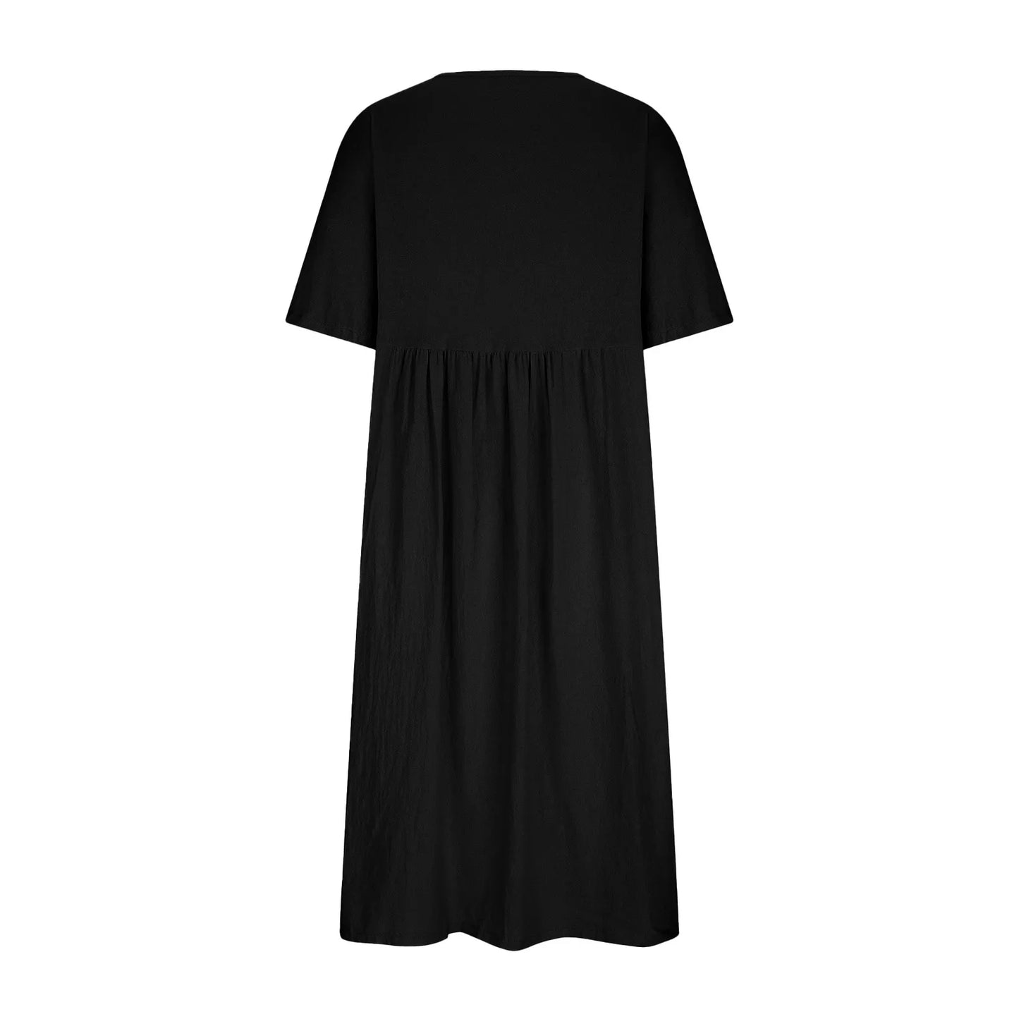 Loose Cotton And Linen Dresses For Women Casual Short Sleeve Patchwork Dress Solid Color A Line Pullover Dress Vestido Feminino
