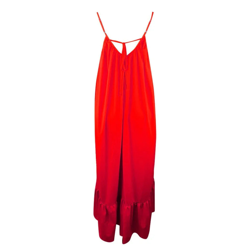 Spring Dress For Women Sexy Solid Strap Dress Pocket Loose Backless Big Swing Dresses Holiday Dresses For Women Wedding Guest