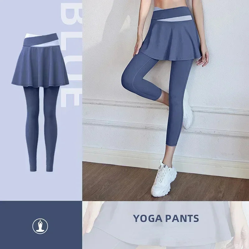 Women Yoga Tenis Skirts High Waist Fake Two Pieces Sports Leggings Fitness Gym Quick-Dry Skirt Athletic Running Legging