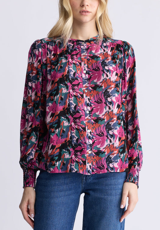 Ottilie Women's Long-Sleeved Blouse. Dark Pink Floral - WT0120F