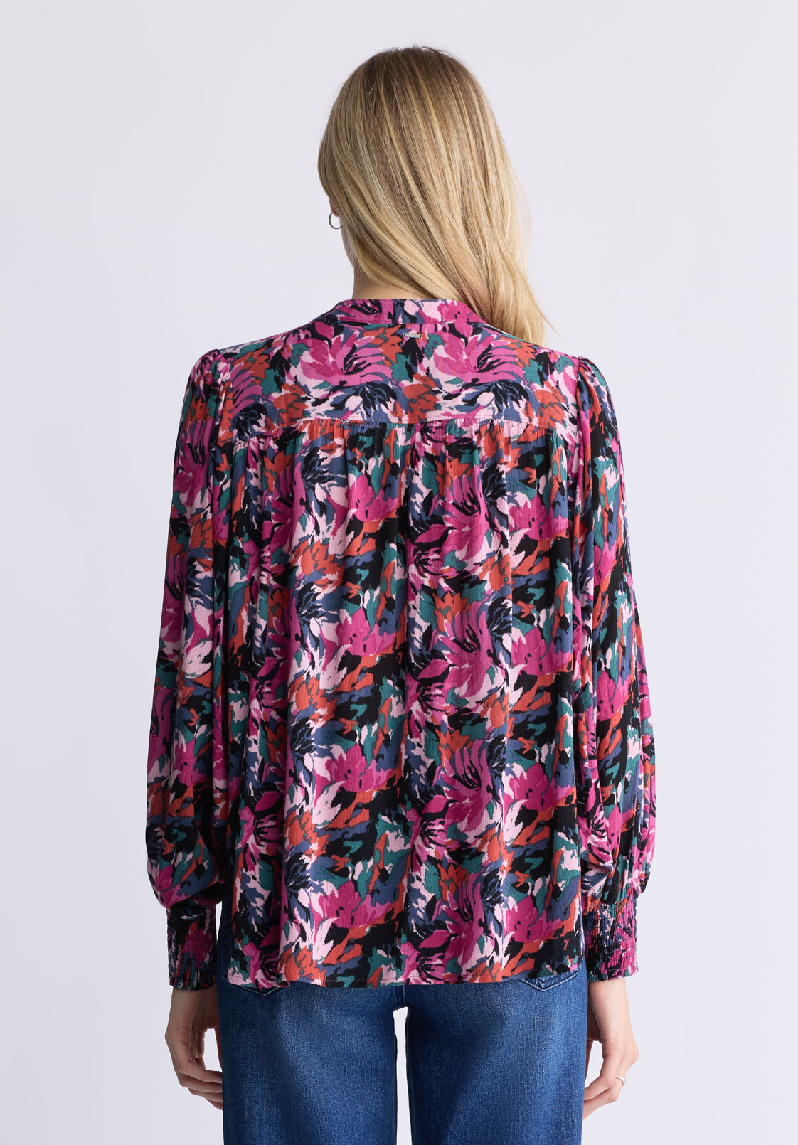 Ottilie Women's Long-Sleeved Blouse. Dark Pink Floral - WT0120F
