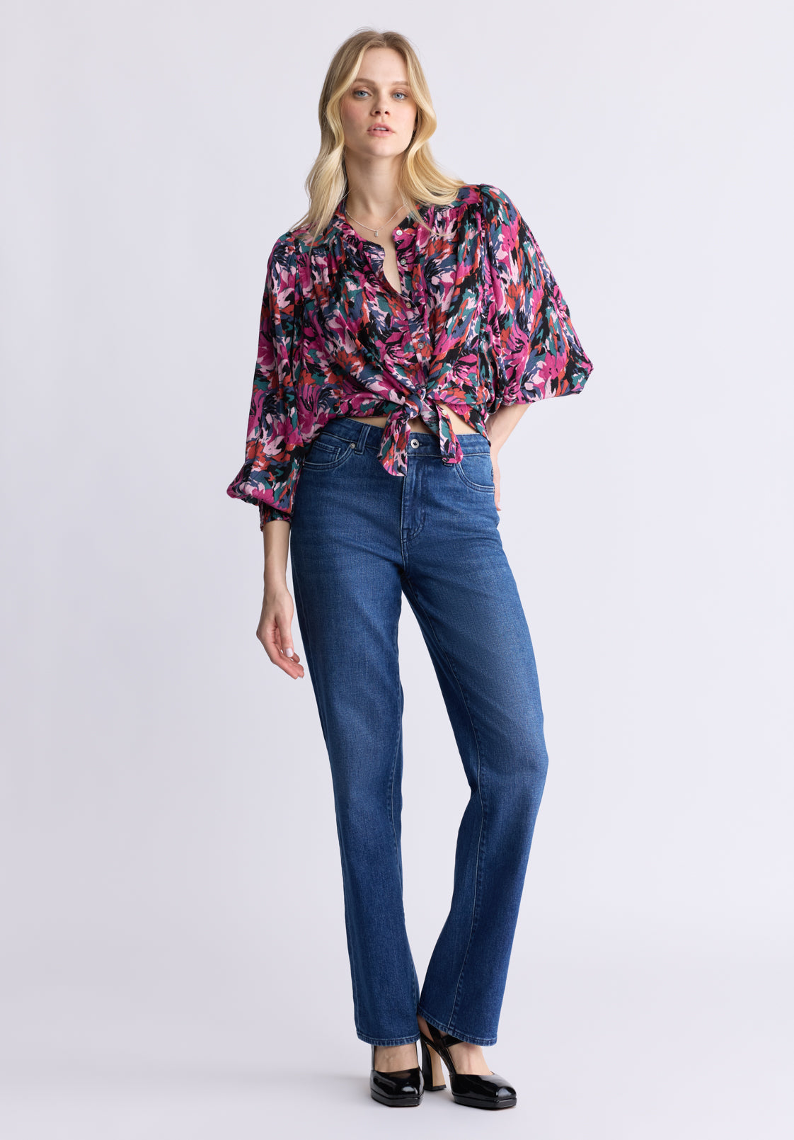 Ottilie Women's Long-Sleeved Blouse. Dark Pink Floral - WT0120F